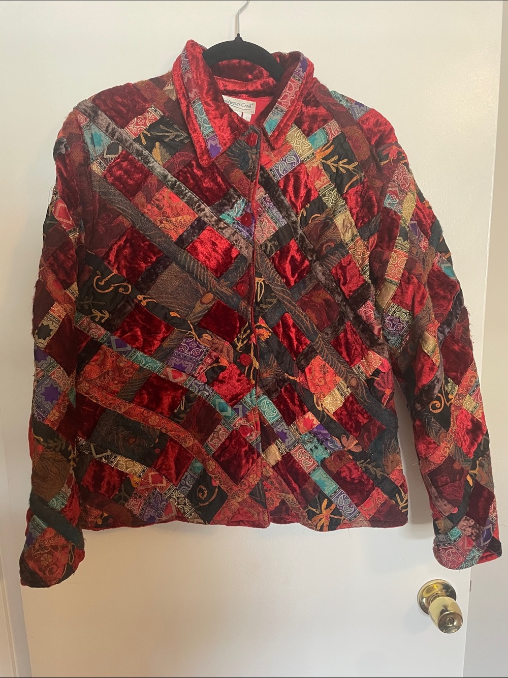 Coldwater Creek Red Patchwork Velvet Jacket